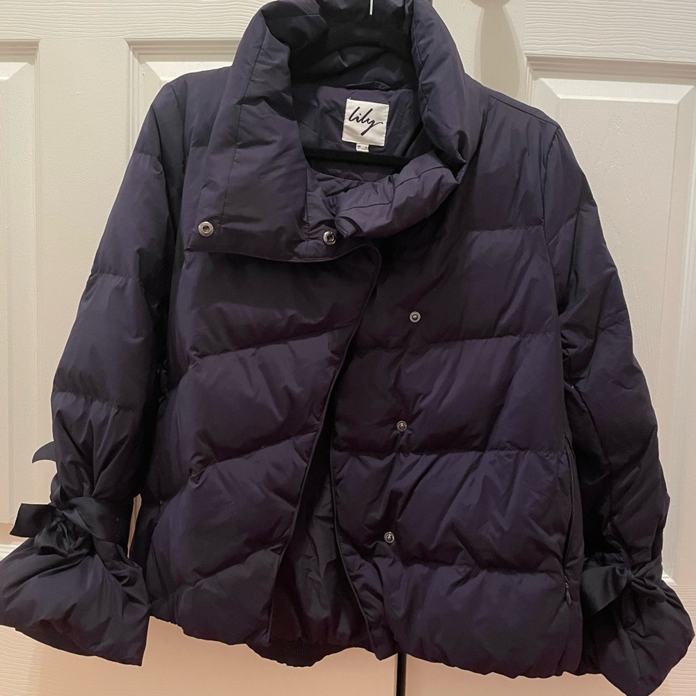 Lily Black Blue coat with qute loose sleeves, padding coat, jacket